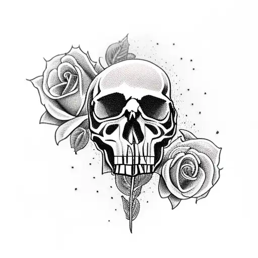 Skull With Roses And Cigarette