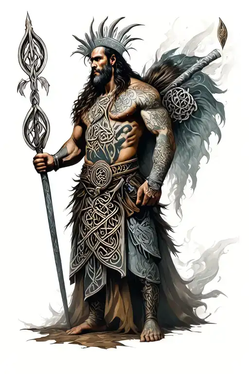 Celtic Warrior With Lung And An Ancient Background Construction