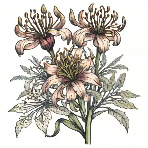 Big Red Lycoris Radiata In A Bouquet But But In A Wiggly Line