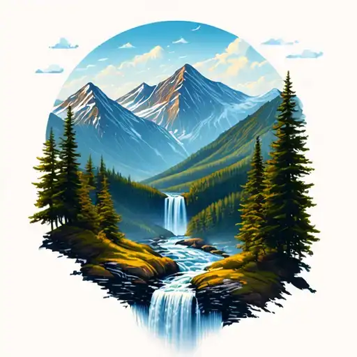 A Serene Mountain Landscape With A Winding Hiking Trail And A Hidden Waterfall