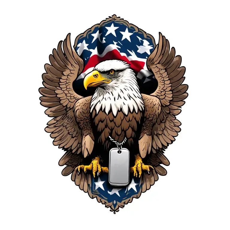 Military Eagle With Dog Tags Hanging