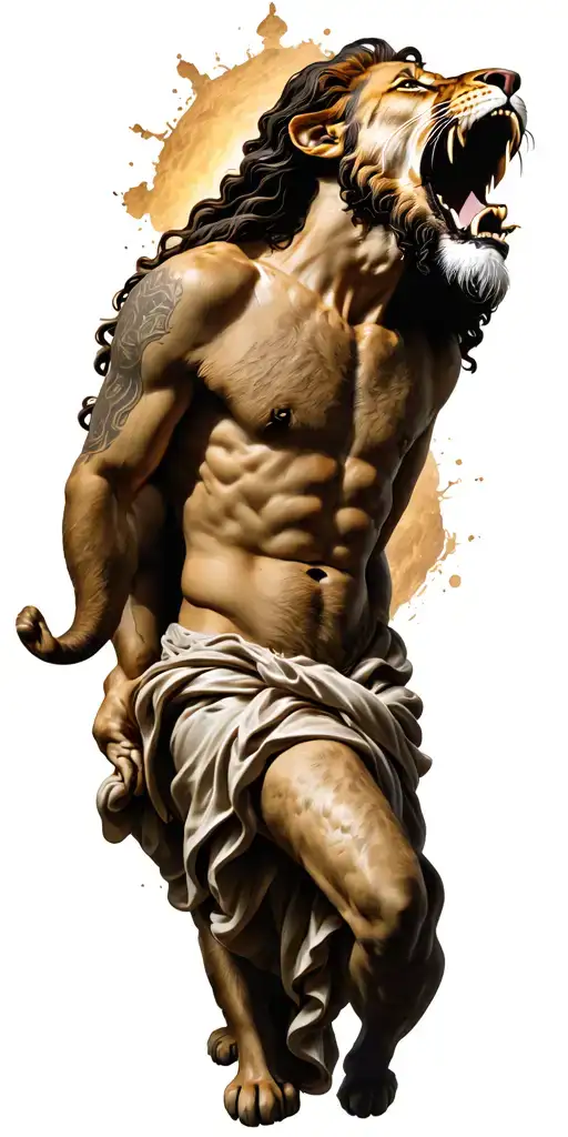 Jesus Christ Surrounded Lion Roaring