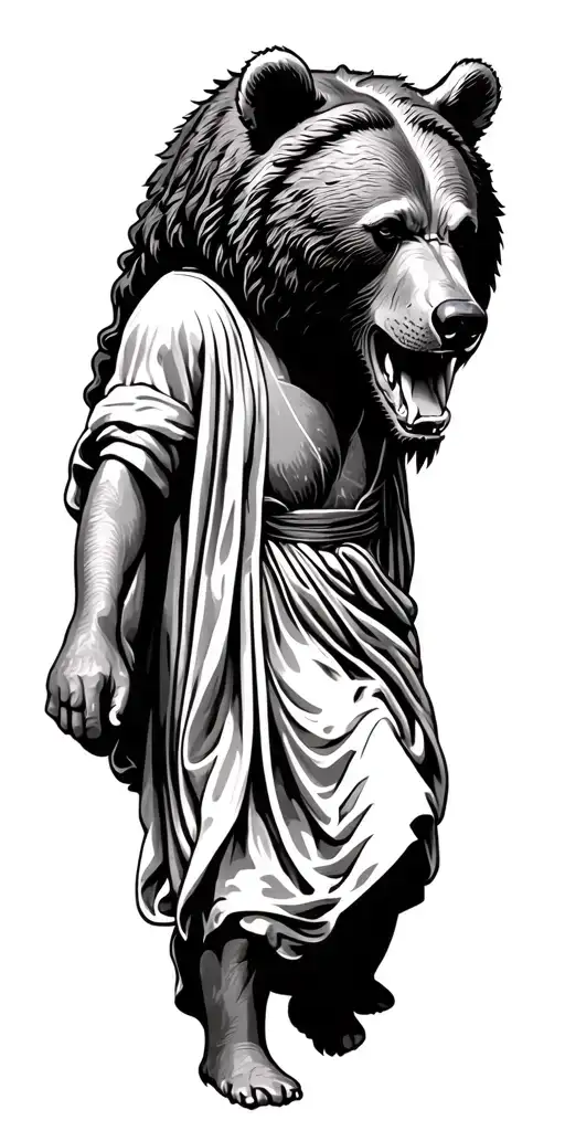 Growling Bear Head With Jesus Walking