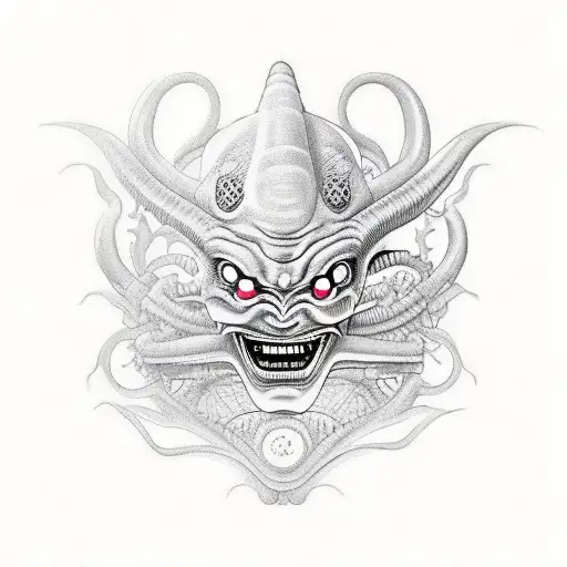 Hannya Mask With An Alien Coming Out Of The Mask