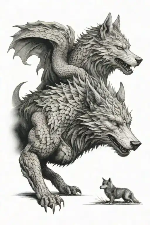Dragon And Wolf Looking Forward
