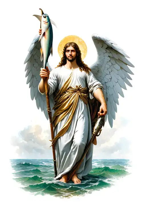 Archangel Raphael With A Pilgrimage Stick And Fish In The Hand