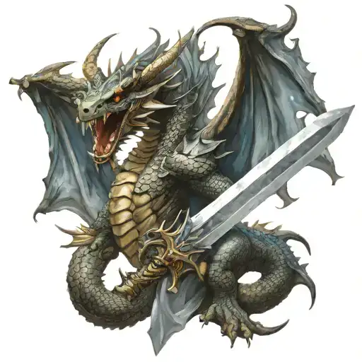 A Dragon Holding A Giant Sword