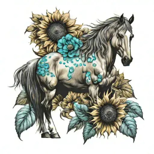 Horse With Sunflowers And Turquoise Stones
