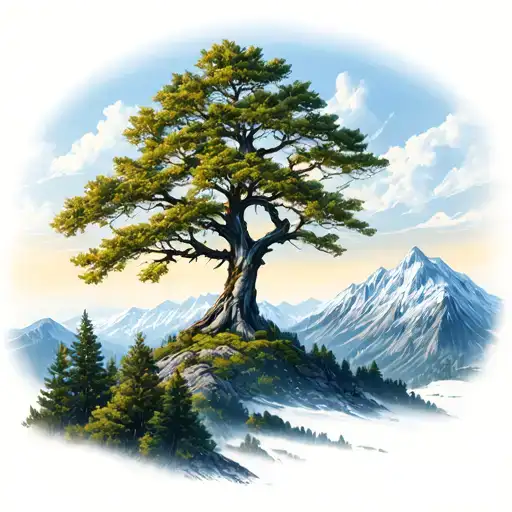 Maple Tree And Mountain Landscape