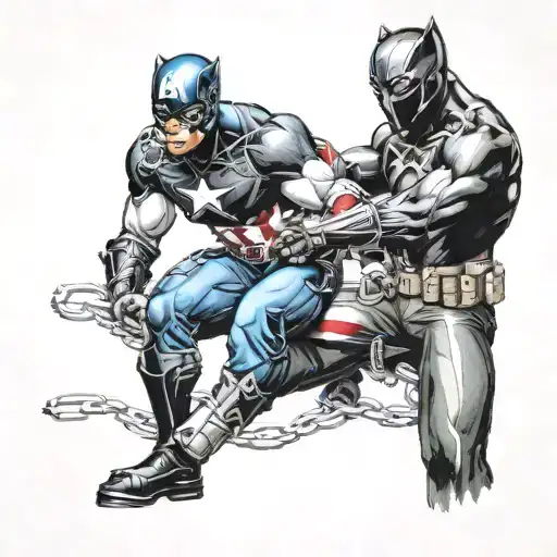 Captain America Arresting Black Panther In Handcuffs