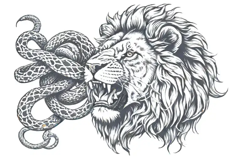 Lion Crushing A Snake
