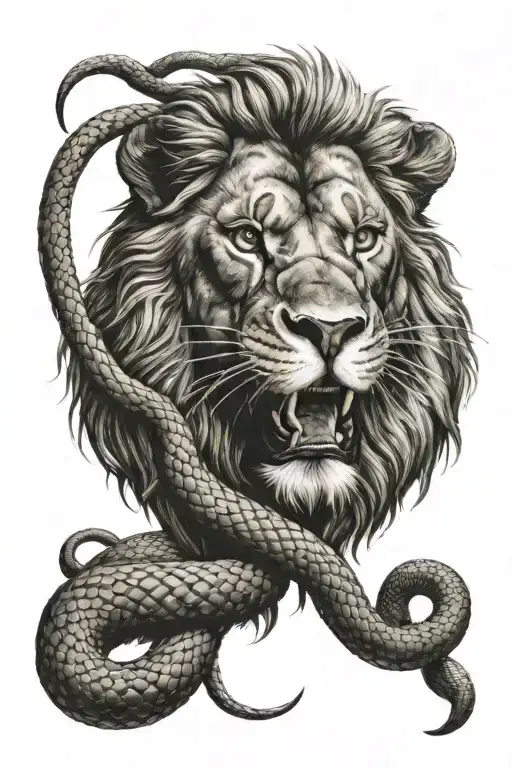 Lion Crushing A Snake