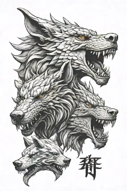 Dragon And Wolf Head
