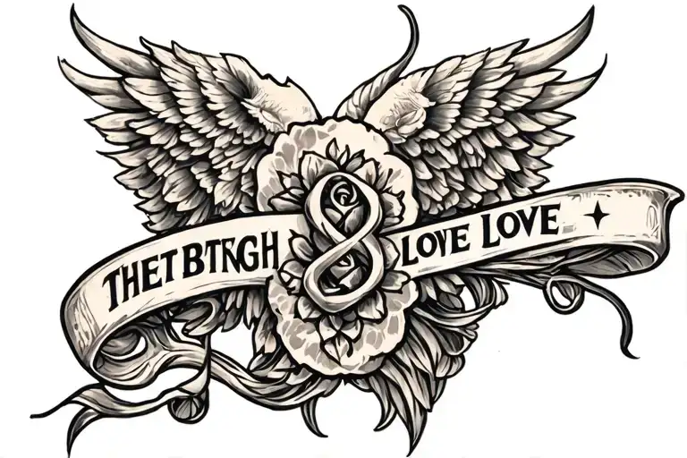 Serch Bythol Design Incorporating Symbols Representing Strength And Love