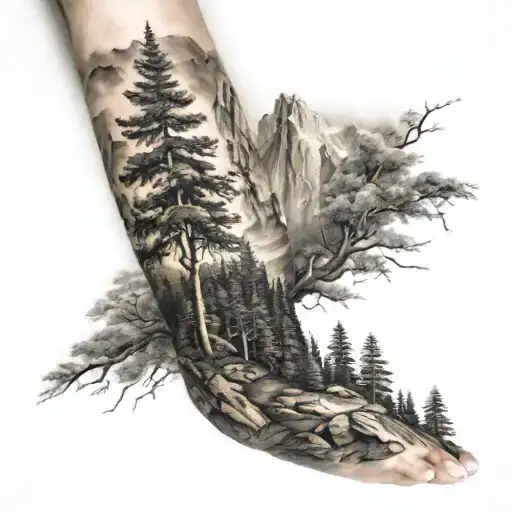 Half Sleeve Forearm Mountain Trees