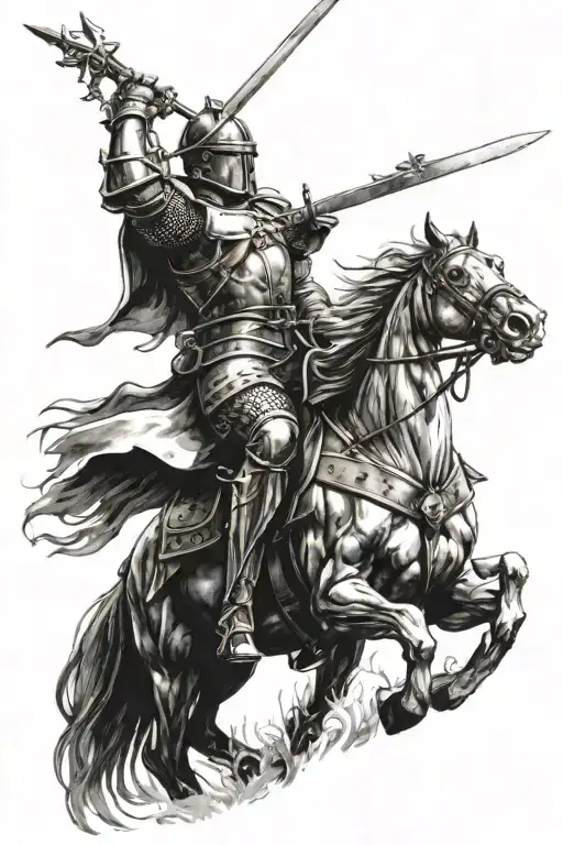 A Knight With A Sword And Cavalry Behind Him