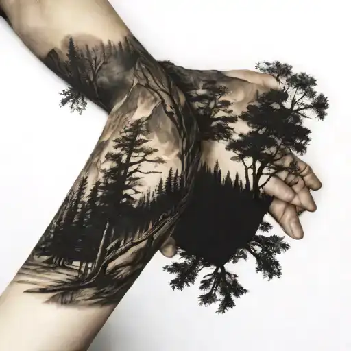 Half Sleeve Forearm Mountain Trees