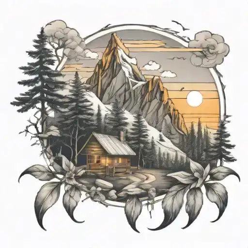 Waterfall Forest Mountain Sunrise Cabin