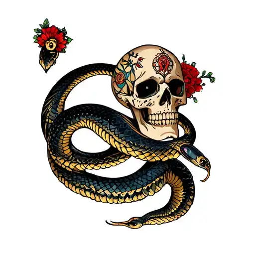 Aztec Serpent With Santa Muerte Skull
