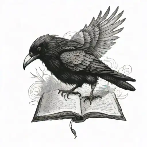 A Crow Reading With The Phrase Never More And Add Some Allan Poe Characters Like Eleonor