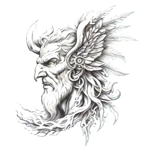 Face Of Zeus Along With An Eagle And Lightning Around In Realism Style