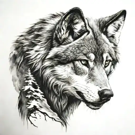 Wolf And Moon And Girl