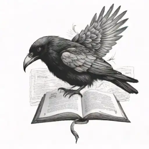 A Crow Reading With The Phrase Never More And Add Some Allan Poe Characters Like Eleonor