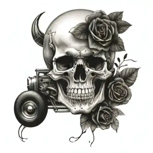 Skull And Flowers And Car