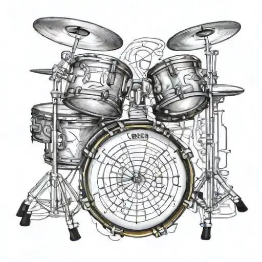 Create A Realistic Drum Set Tattoo Intertwined With Music Notes And Engineering Symbols