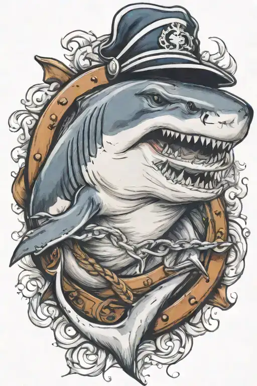 Shark Biting An Anchor Wearing A Sailor Hat
