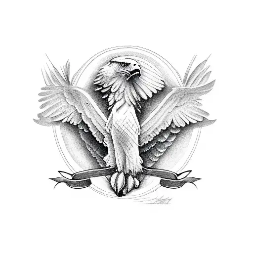 Eagle With A Ribbon Around The Body