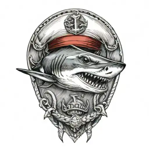 Shark With Anchor In Mouth Wearing A Sailor Hat