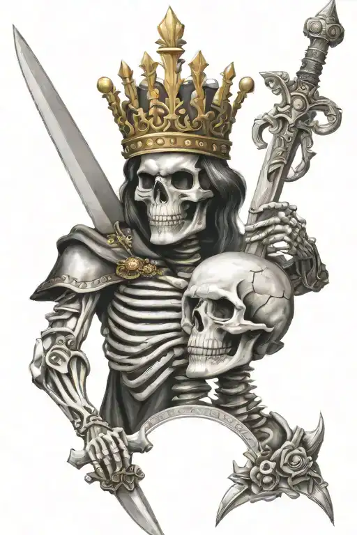 King And Queen Skeleton With Crowns And Swords