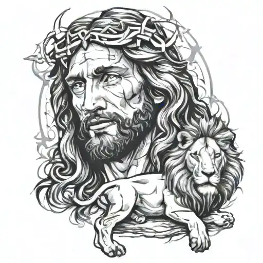 Jesus And Cross With Lion