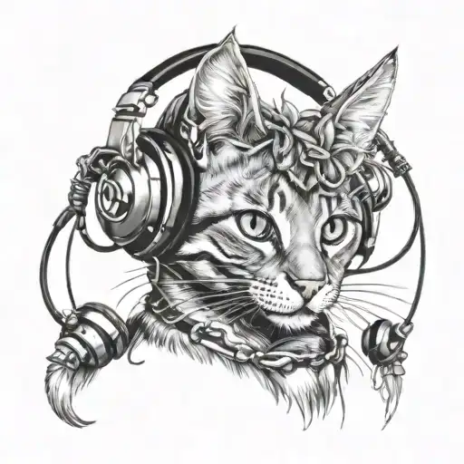 Rave Party Kitten With Demon Horns And Headphones