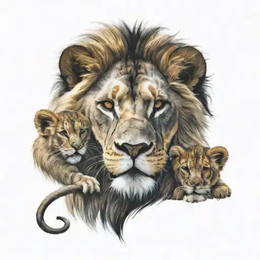 Lion Head With 2 Cub Heads