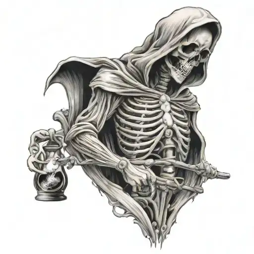 Grim Reaper With Scythe And Hour Glass