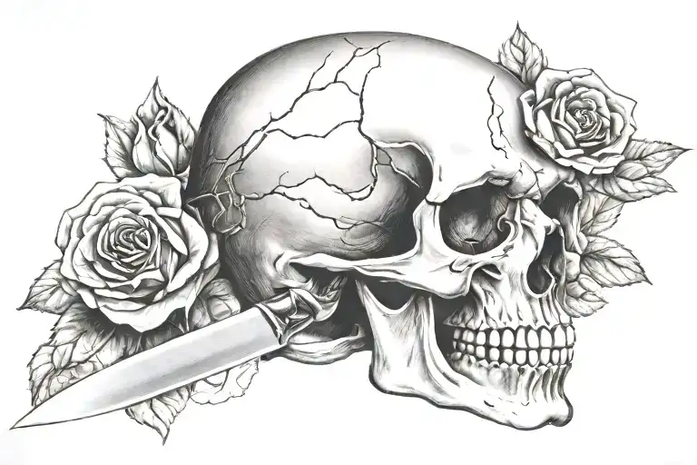 Rose Skull With A Chefs Knife In The Skull