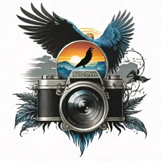 Blue Mountain View Through Camera Lens To Texas Rising Phoenix Wings Bird Sunrise