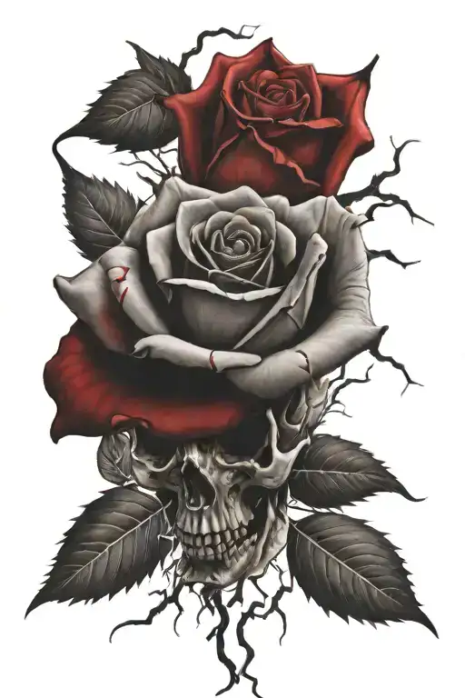 Red Rose In Front Of Lightning Bolts Surrounding