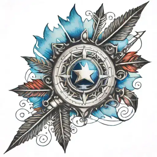 2Cm Wide Armband With A Crown And Arrows With Water Colors Of Blue Black Red