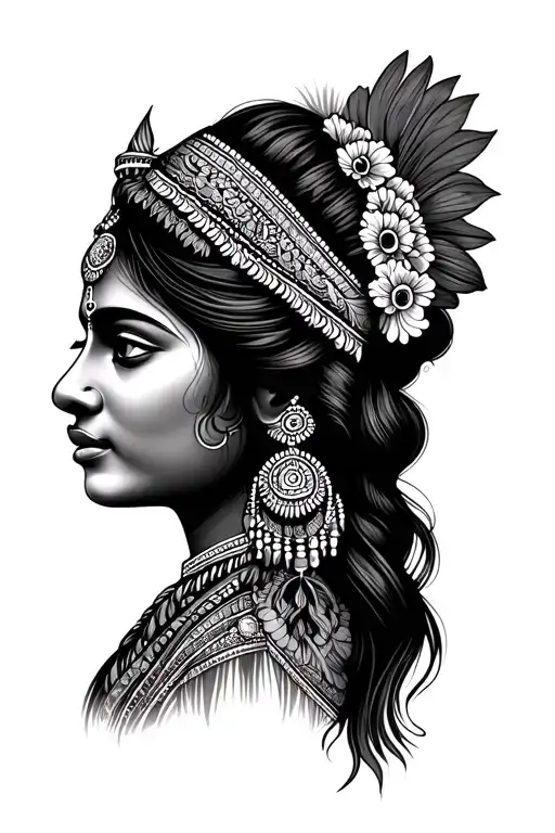 Indian Female Head Profile Holding Traditional Style