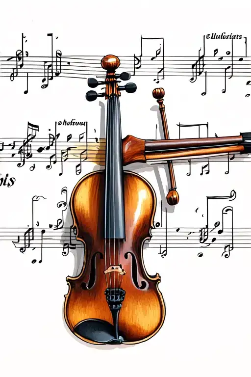 Violin And Bow On Top Of Music Notes