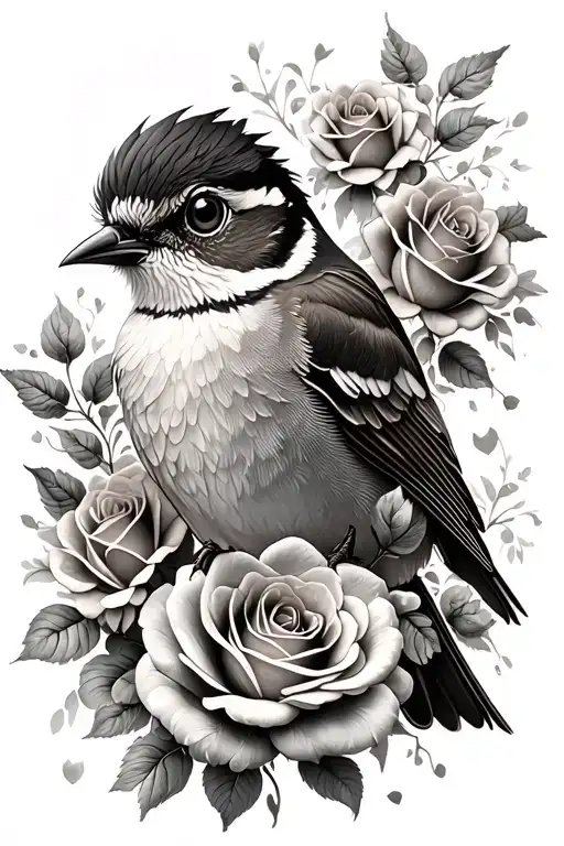 Autism Inspired Wren Bird In Beautiful Roses