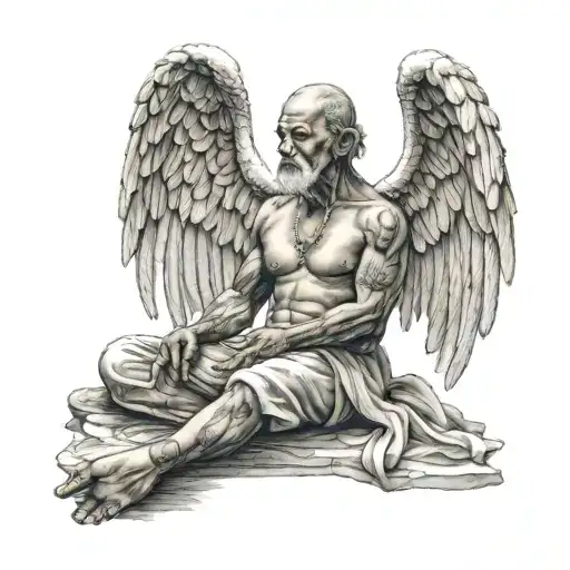 A Human Meditating Leg Crossed Siting With Angel Wings