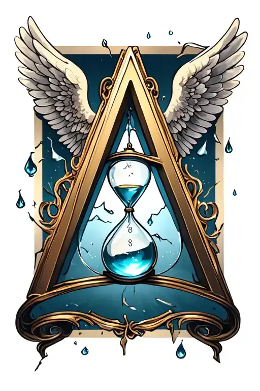 The Letter A With A Tear Drop And Angel Wings And A Broken Hour Glass