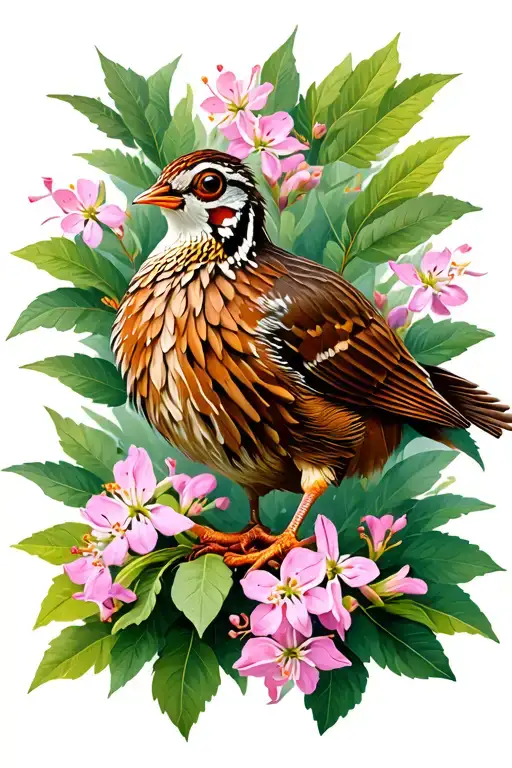 Ruffed Grouse With Mountain Laurel Flowers Blooming