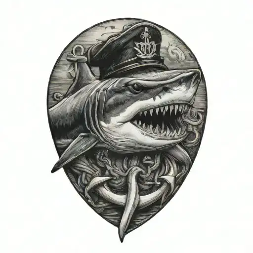 Shark Biting An Anchor Wearing A Sailor Hat