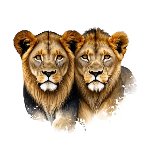 Papa Lion And 2 Realiste Lion Cubs