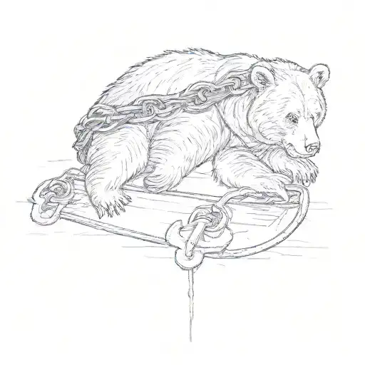 A Bear Chained To An Anchor Fully Prone Unable To Get Up Symbolizing Sin Of Sloth